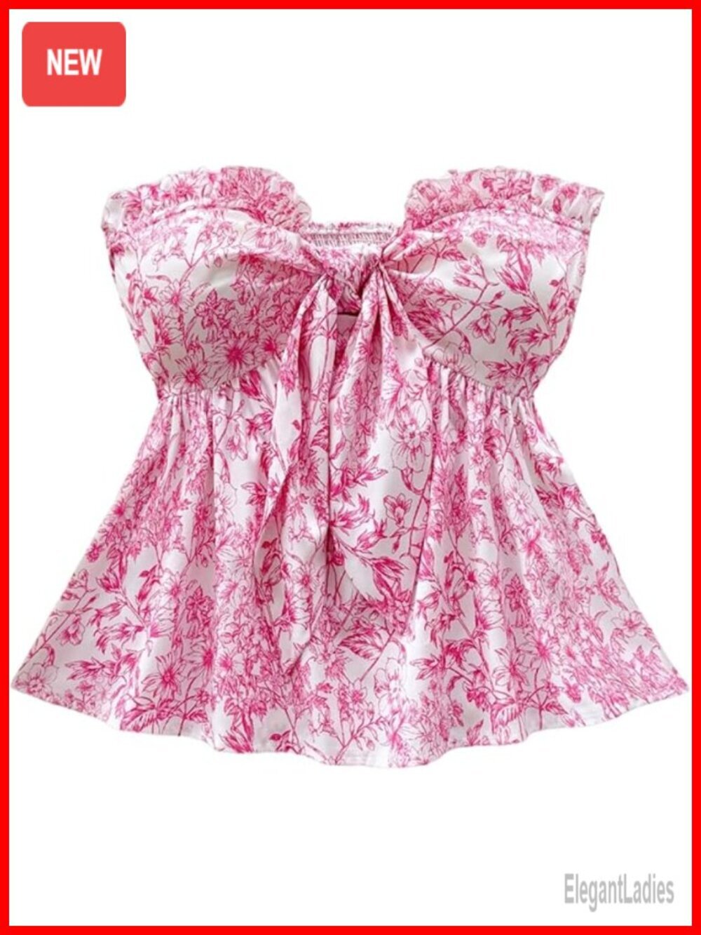 Floral Print Tie Front Tube Top Strapless Sleeveless Ruffle Hem Bandeau Top